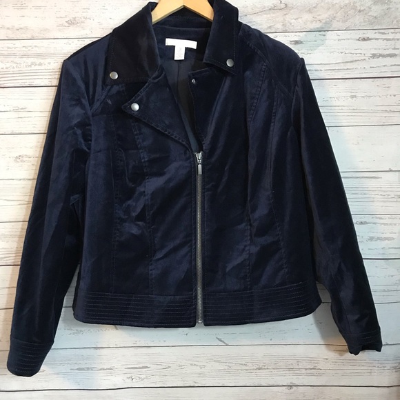 Chico's Jackets & Blazers - XL Midnight Blue Velvet Moto Jacket Chico’s Size 3